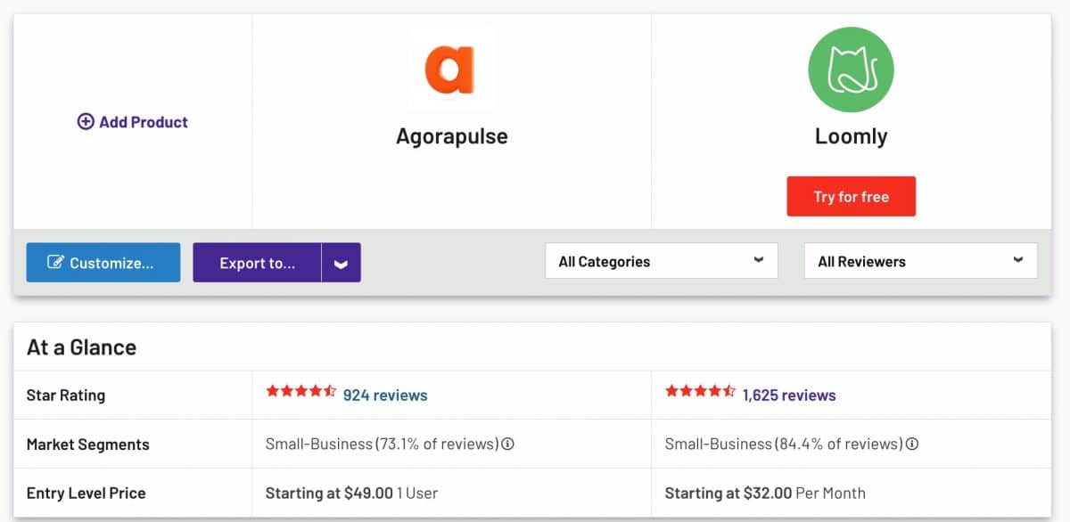 Agorapulse vs Loomly G2 avis